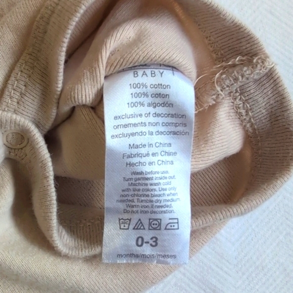 rene rofe wild one beige cotton short sleeve bodysuit 0-3 months baby unisex - Picture 5 of 6
